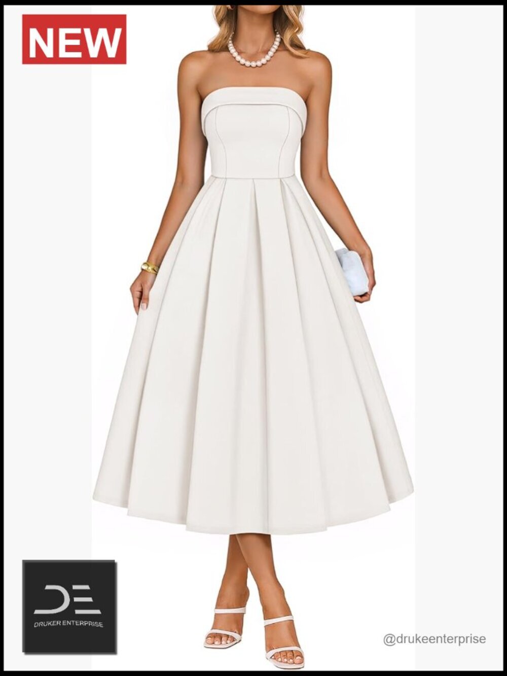Elegant Off Shoulder Midi A-Line Cocktail Dress Strapless Sleeveless Wedding
